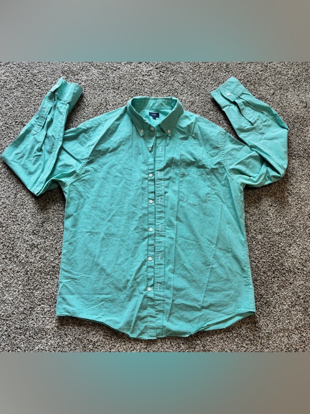 J. Crew men's green & white gingham plaid button-down shirt XL long sleeve